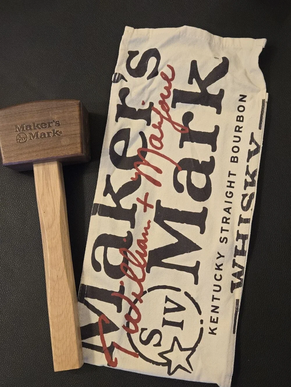 New Maker's Mark Wood Bar Mallet ^ Original Canvas Storage Bag - Bourbon